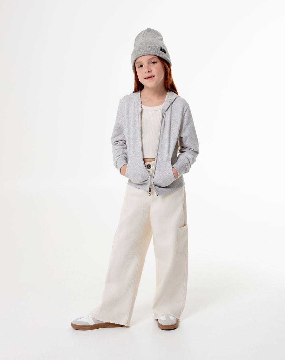 Chaqueta regular fit con capucha gris jaspeada