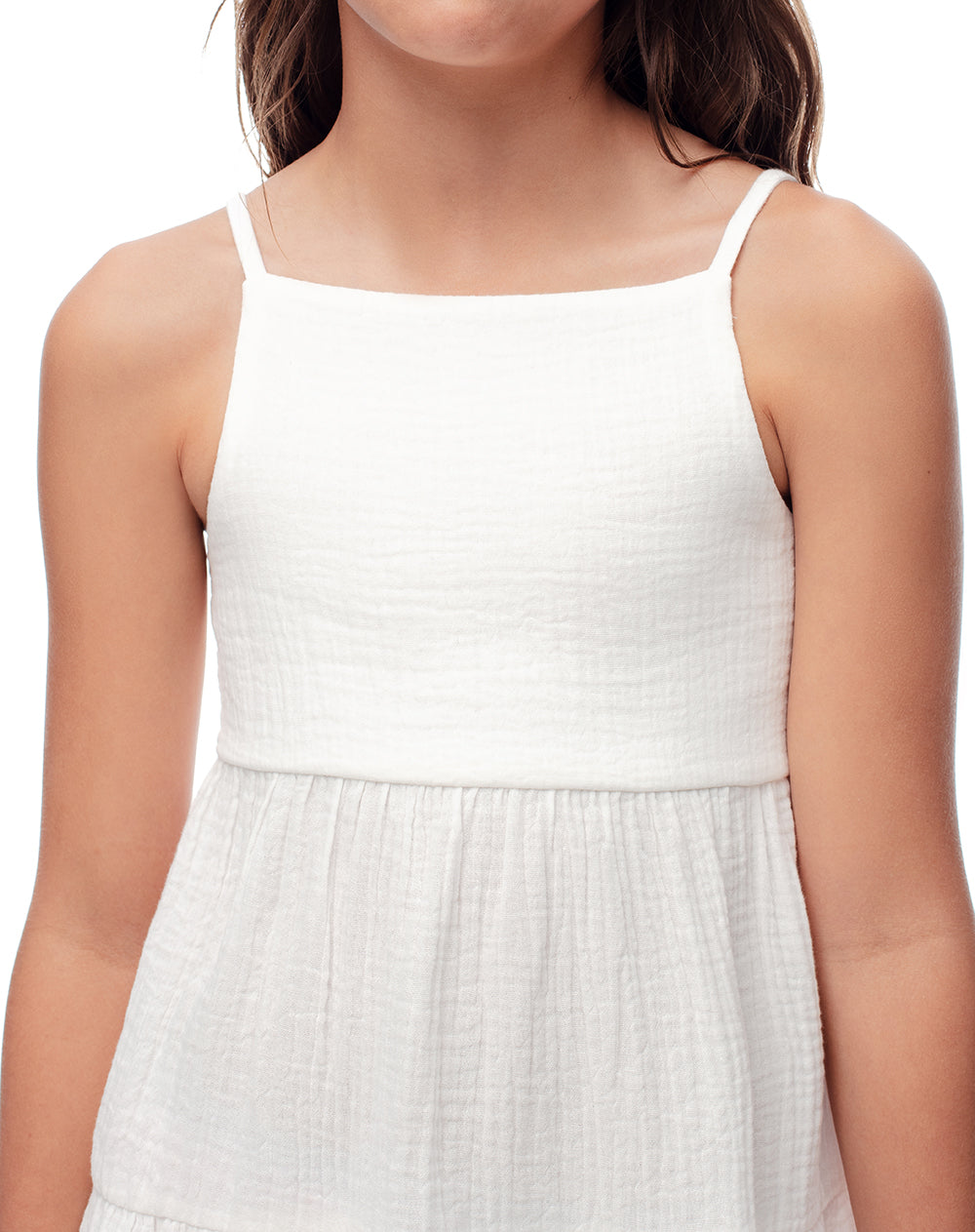 Vestido corto bloques algodón blanco niña