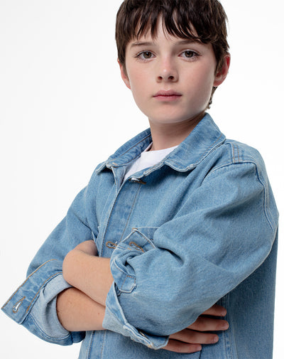 Camisa manga larga regular denim índigo medio niño