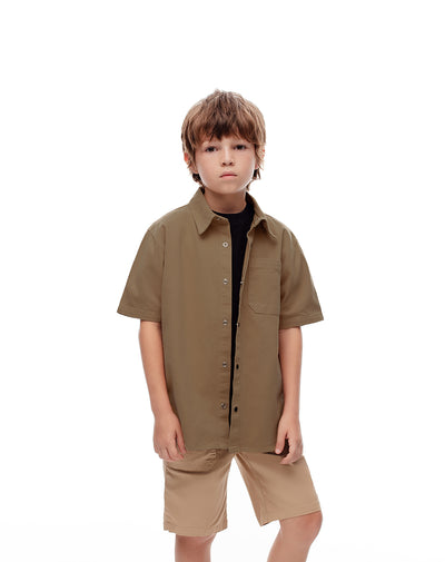 Camisa regular fit manga corta habana