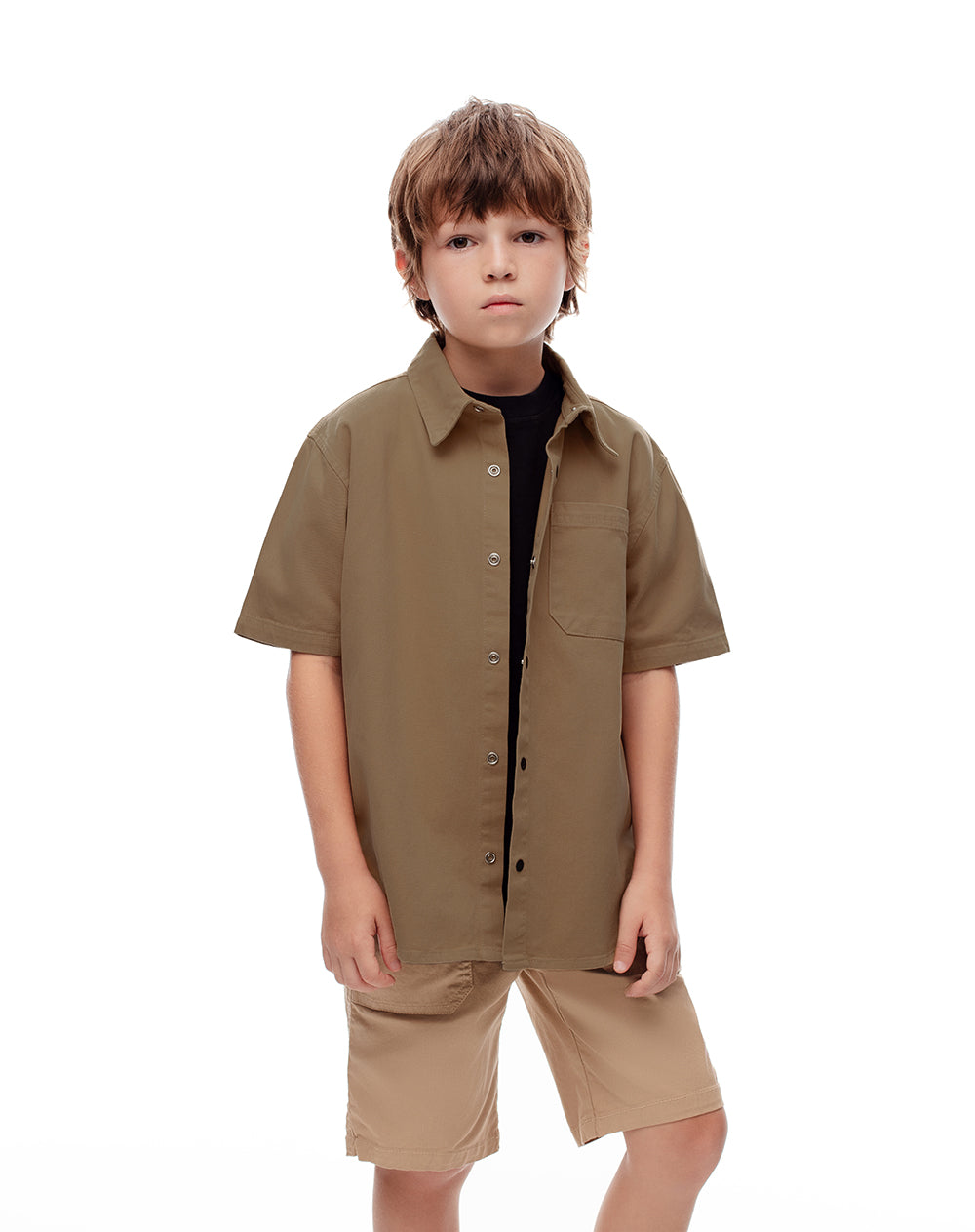 Camisa regular fit manga corta habana