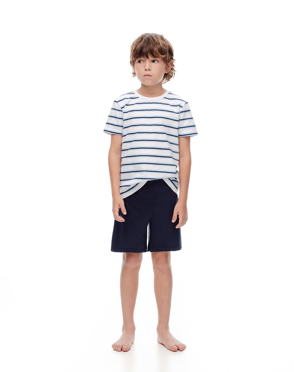 Pijama regular fit manga corta azul con rayas