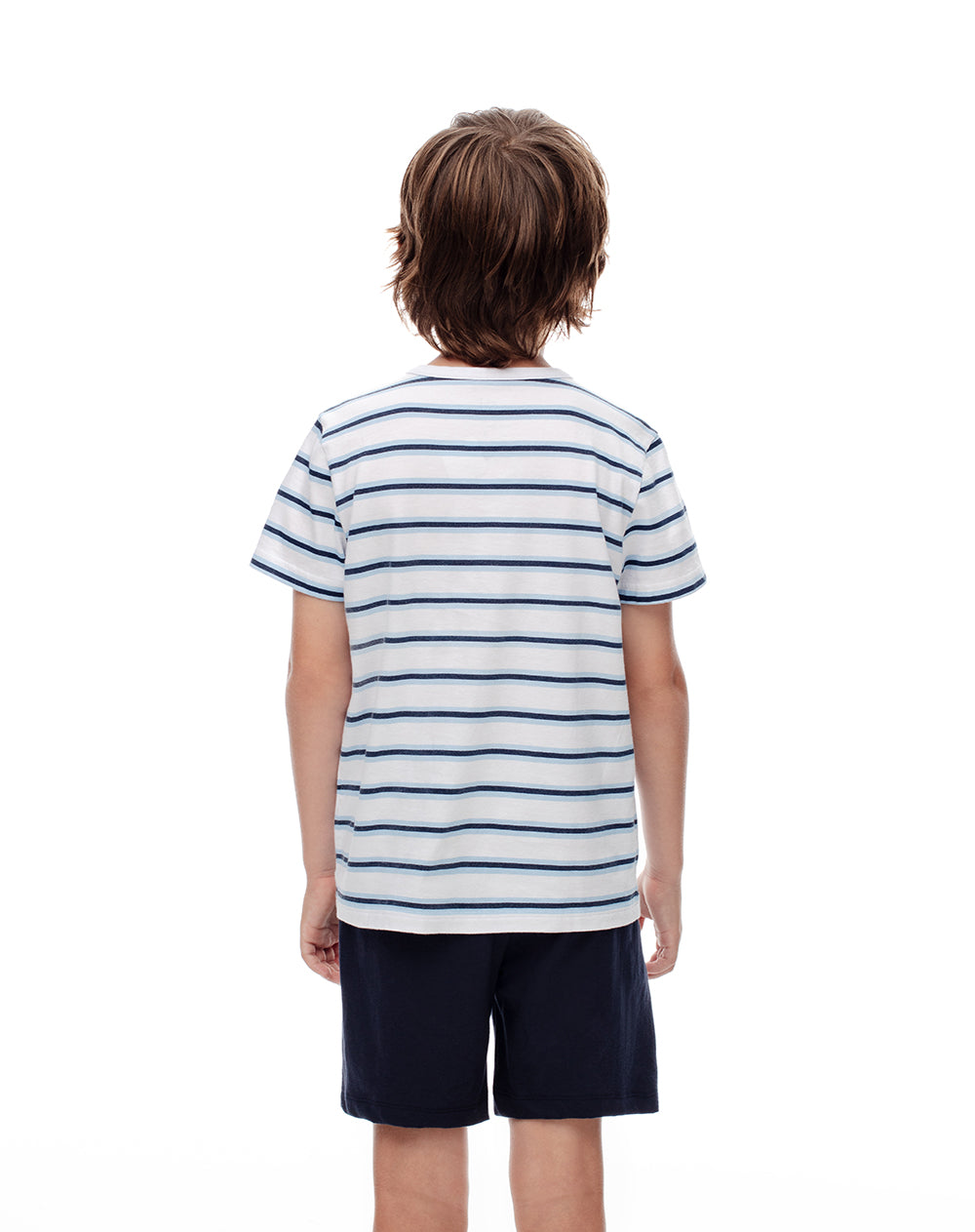 Pijama regular fit manga corta azul con rayas