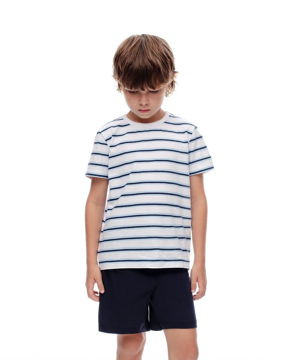 Pijama regular fit manga corta azul con rayas