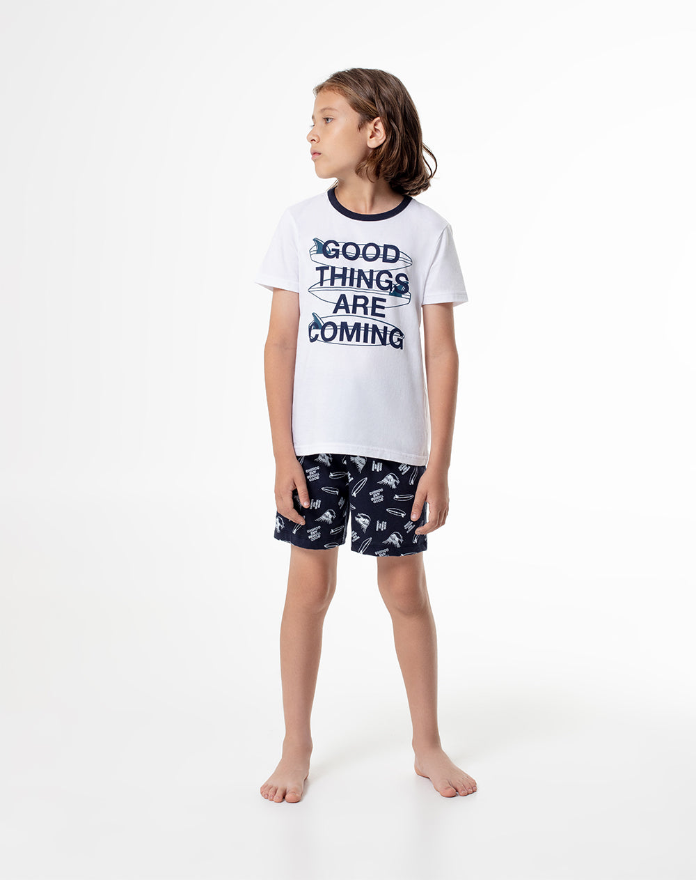 Pijama regular fit manga corta blanca