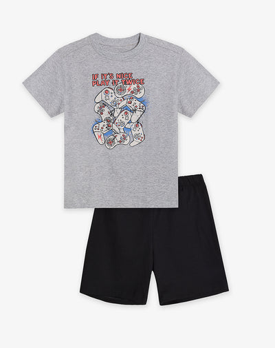 Pijama regular fit manga corta gris jaspeada