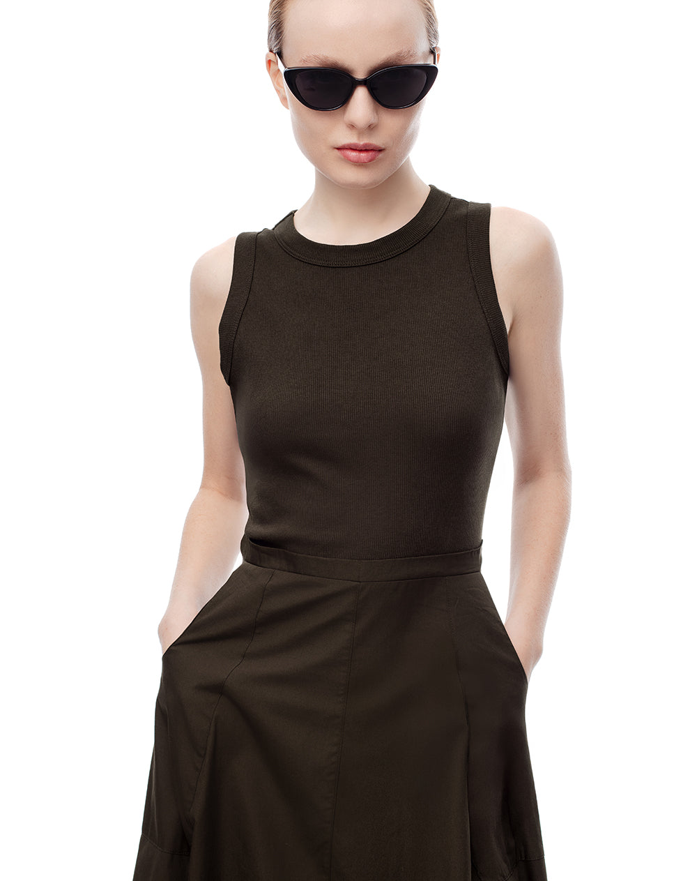 Vestido midi falda en A chocolate mujer