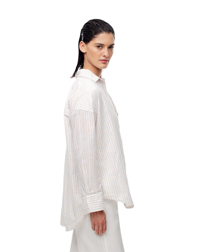 Camisa manga larga oversize algodón rayas mujer
