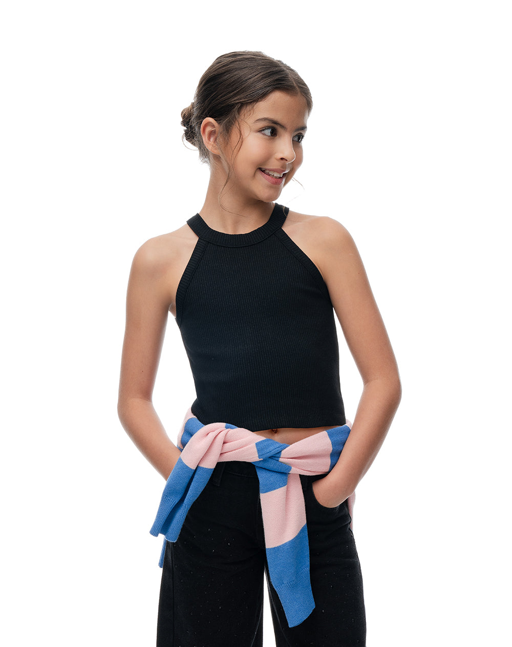 Camiseta crop slim negra niña