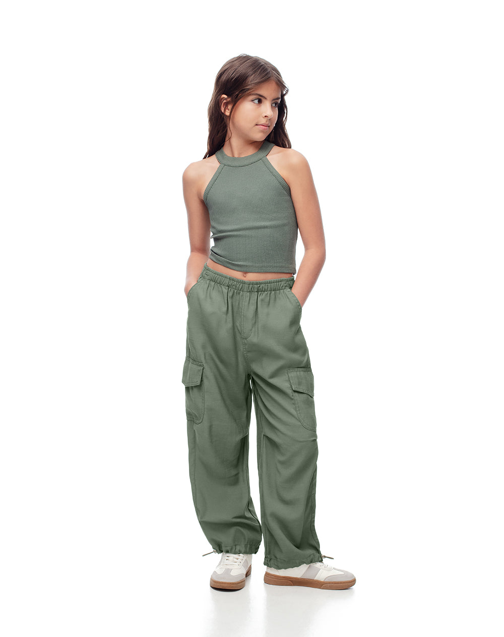 Camiseta crop slim verde niña