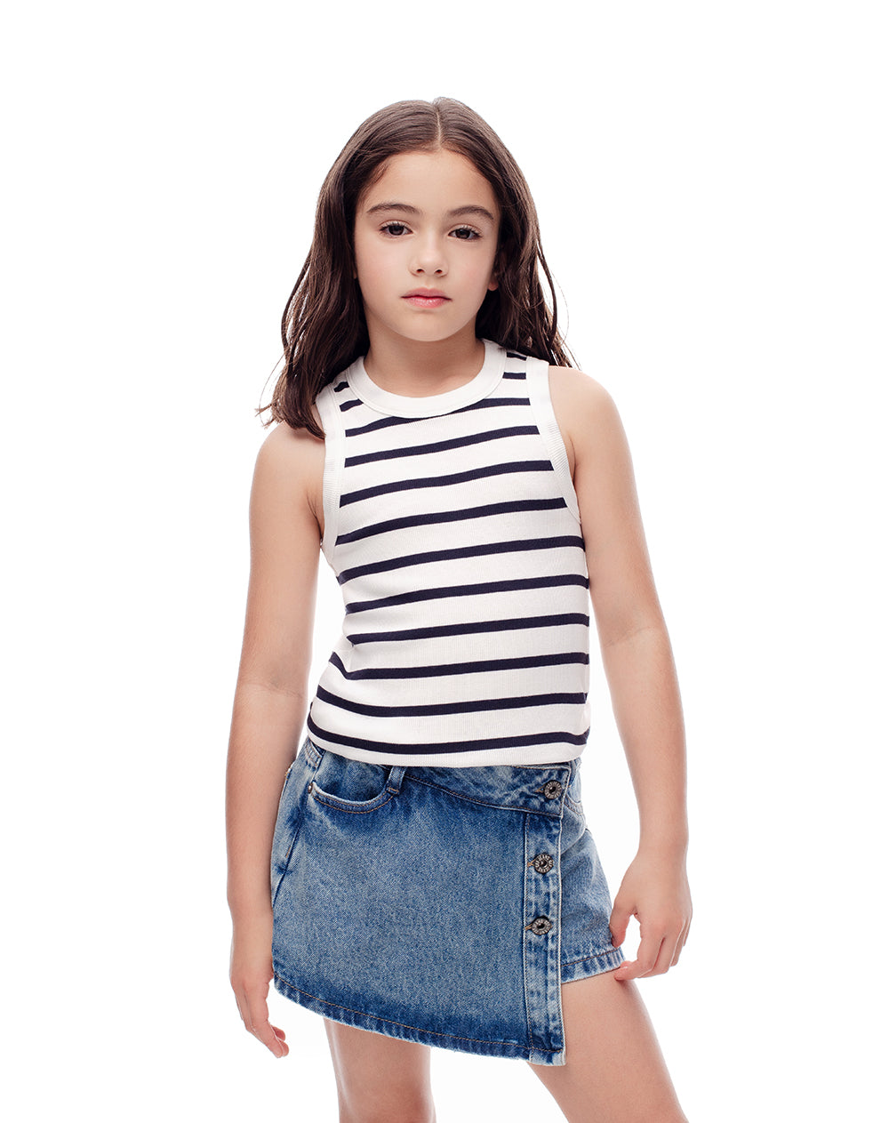 Camiseta slim fit blanca rayas
