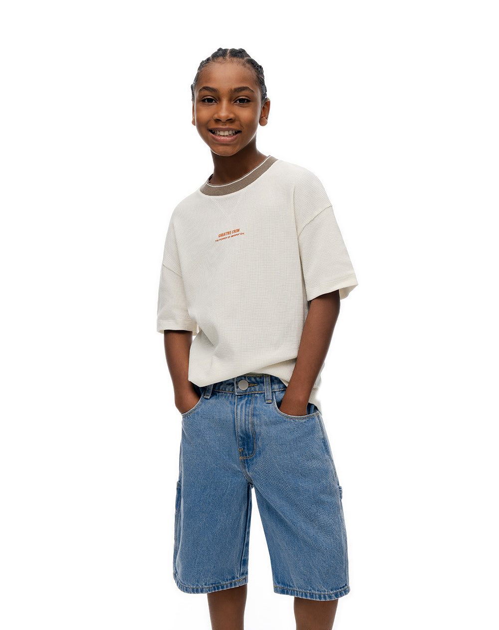 Bermuda denim regular algodón índigo medio niño