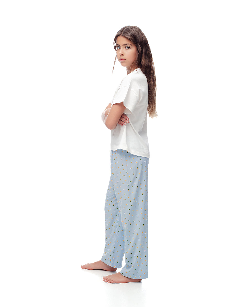 Pijama regular fit manga larga azul estampada