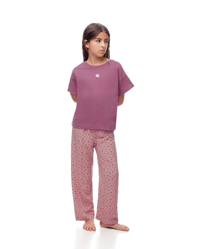 Pijama regular fit manga larga morado estampado