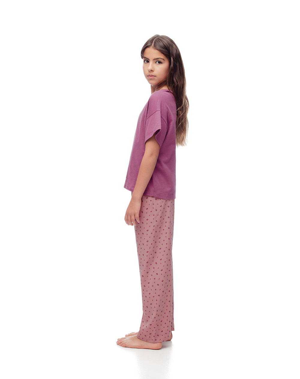 Pijama regular fit manga larga morado estampado