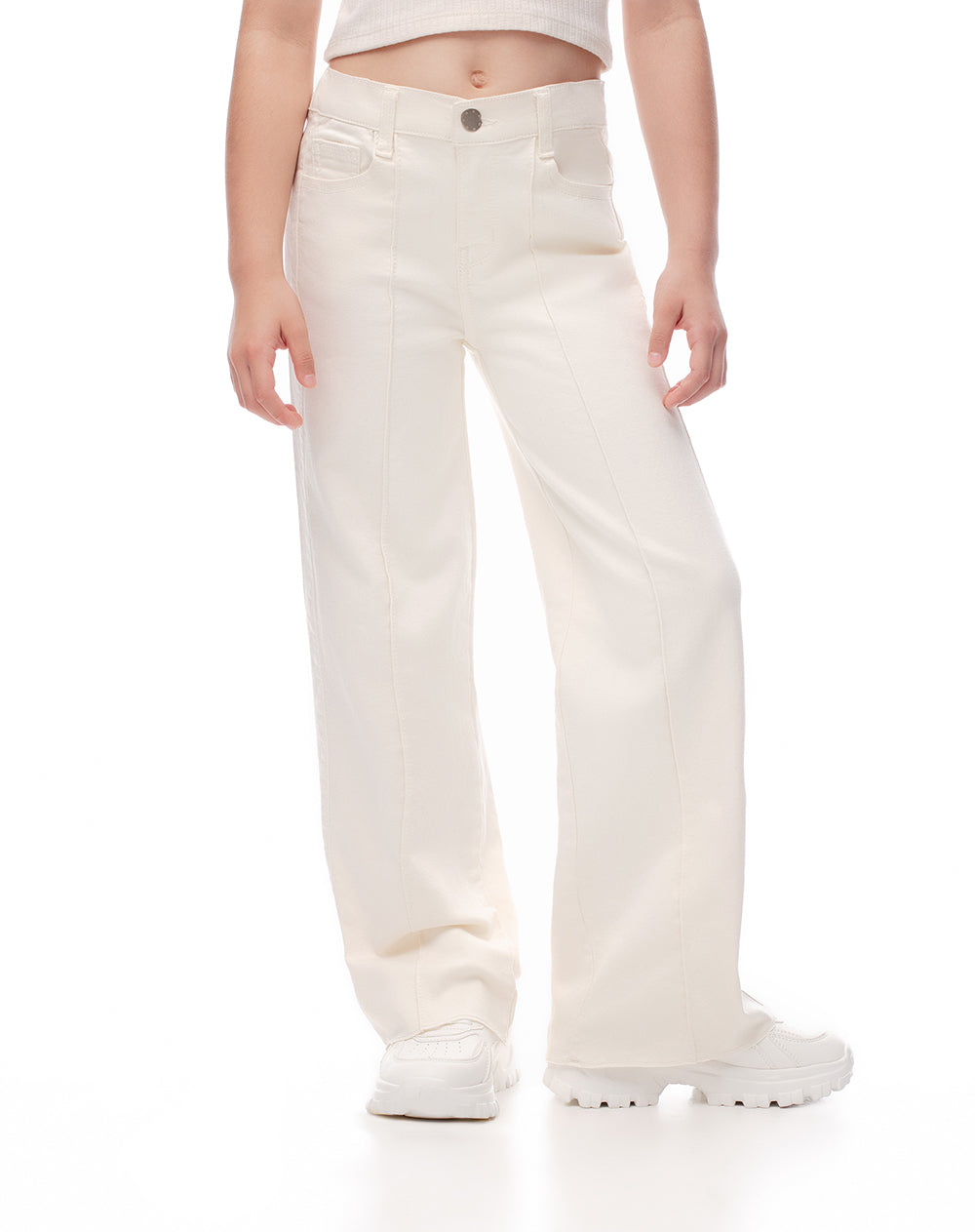 Pantalón flare fit tiro medio en drill crema
