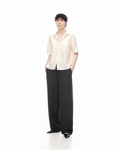 Pantalón wide leg tiro alto negro rayas mujer
