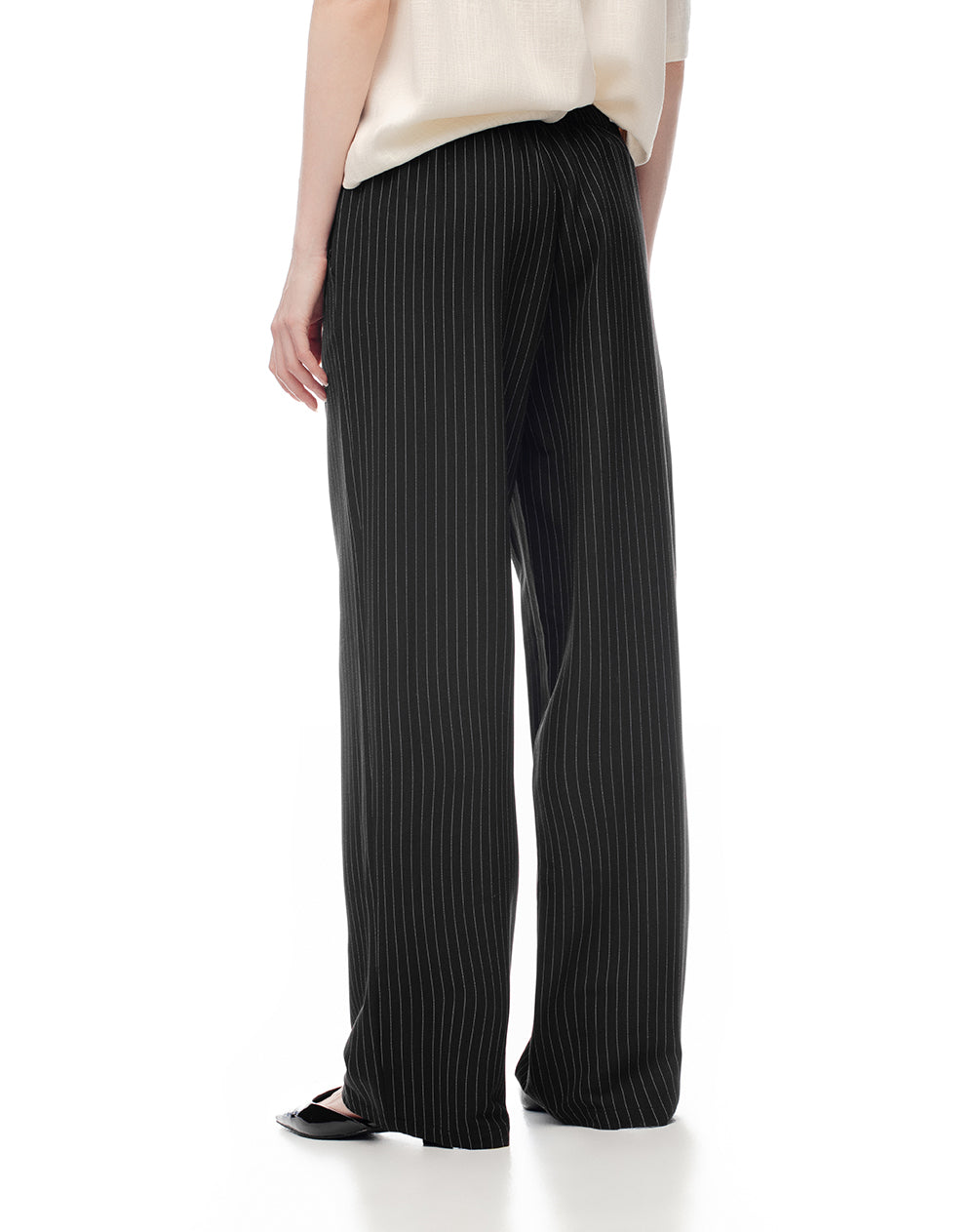 Pantalón regular fit tiro alto negro rayas