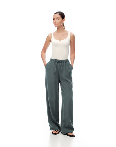 Pantalón wide leg tiro alto verde rayas mujer