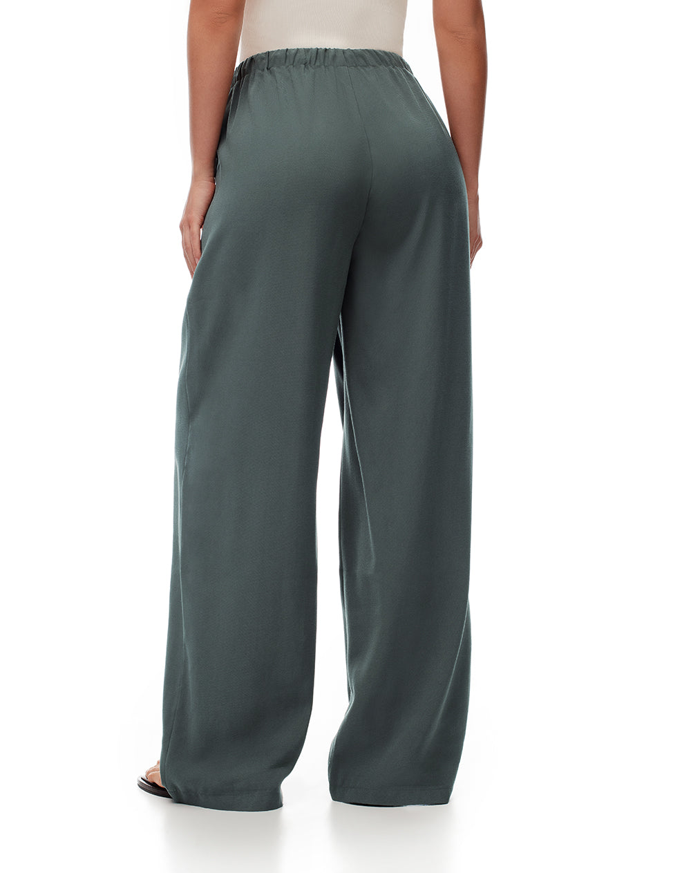 Pantalón wide leg tiro alto verde rayas mujer