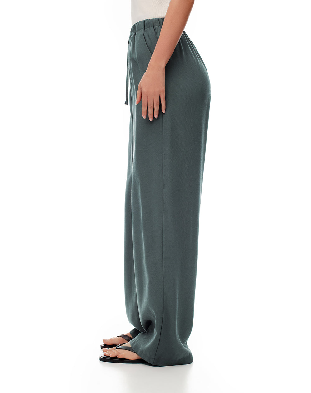 Pantalón wide leg tiro alto verde rayas mujer