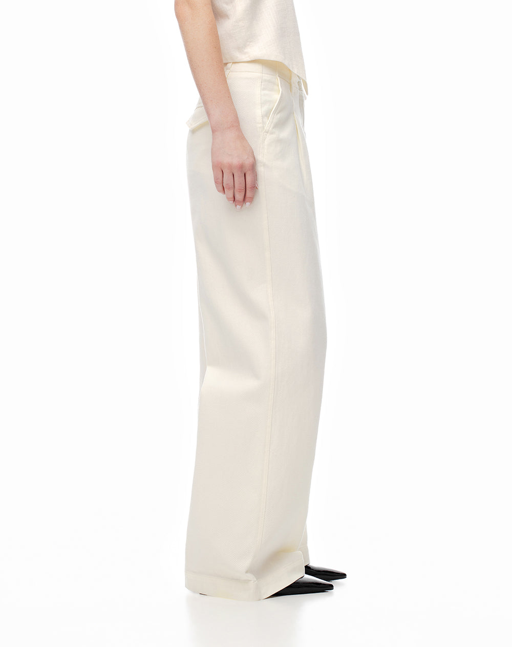 Pantalón wide leg tiro alto denim habano mujer