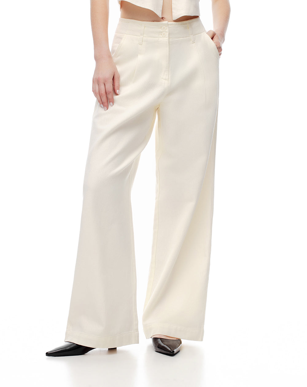 Pantalón wide leg tiro alto denim habano mujer