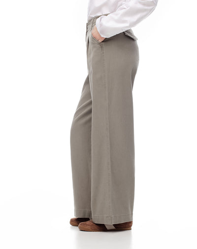 Pantalón wide leg tiro alto denim verde mujer