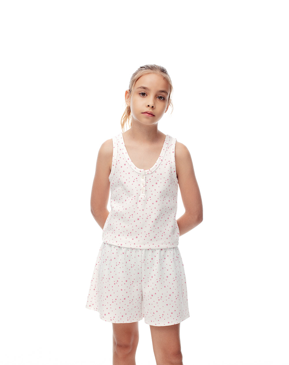Pijama regular fit manga corta blanca estampada