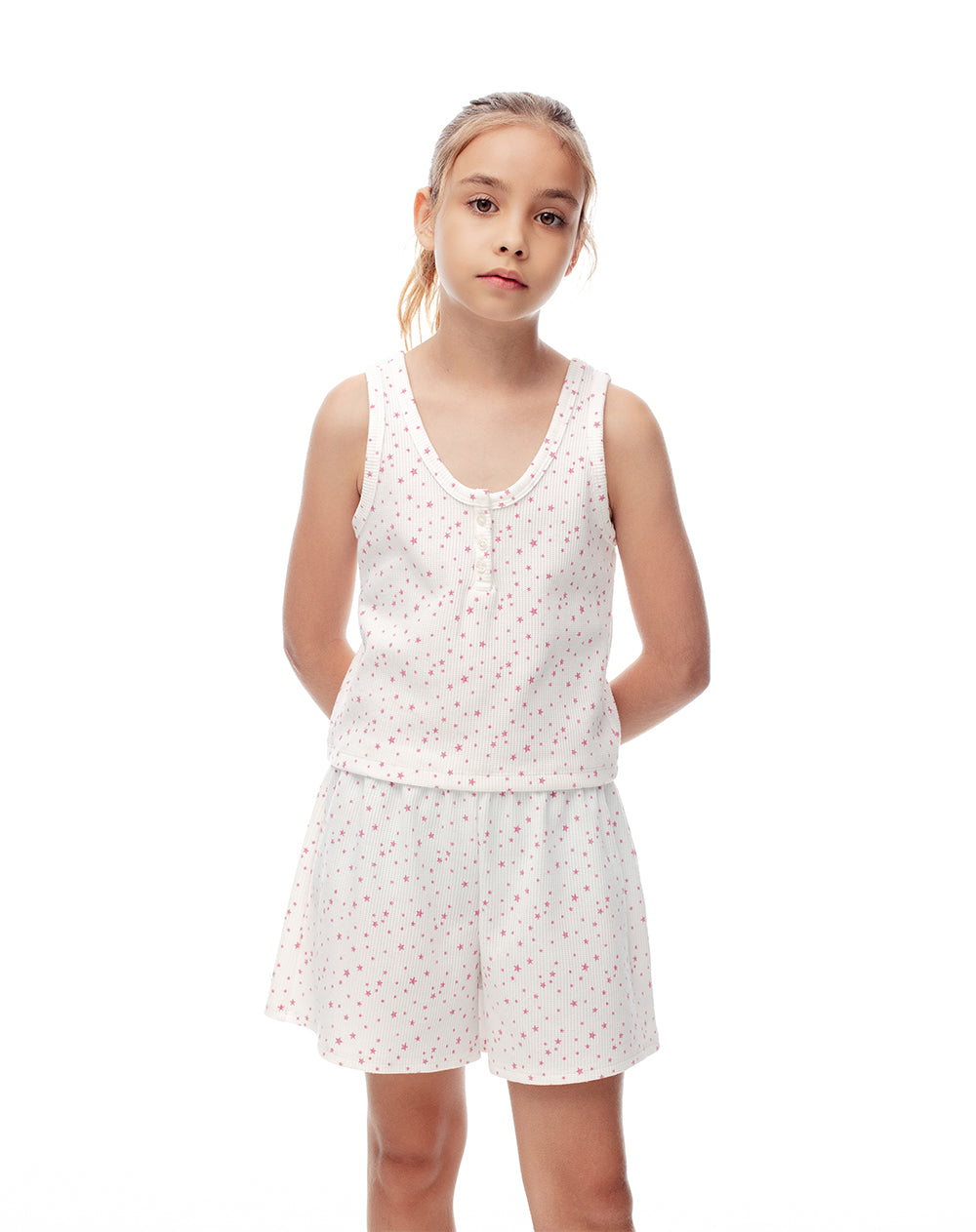 Pijama regular fit manga corta blanca estampada
