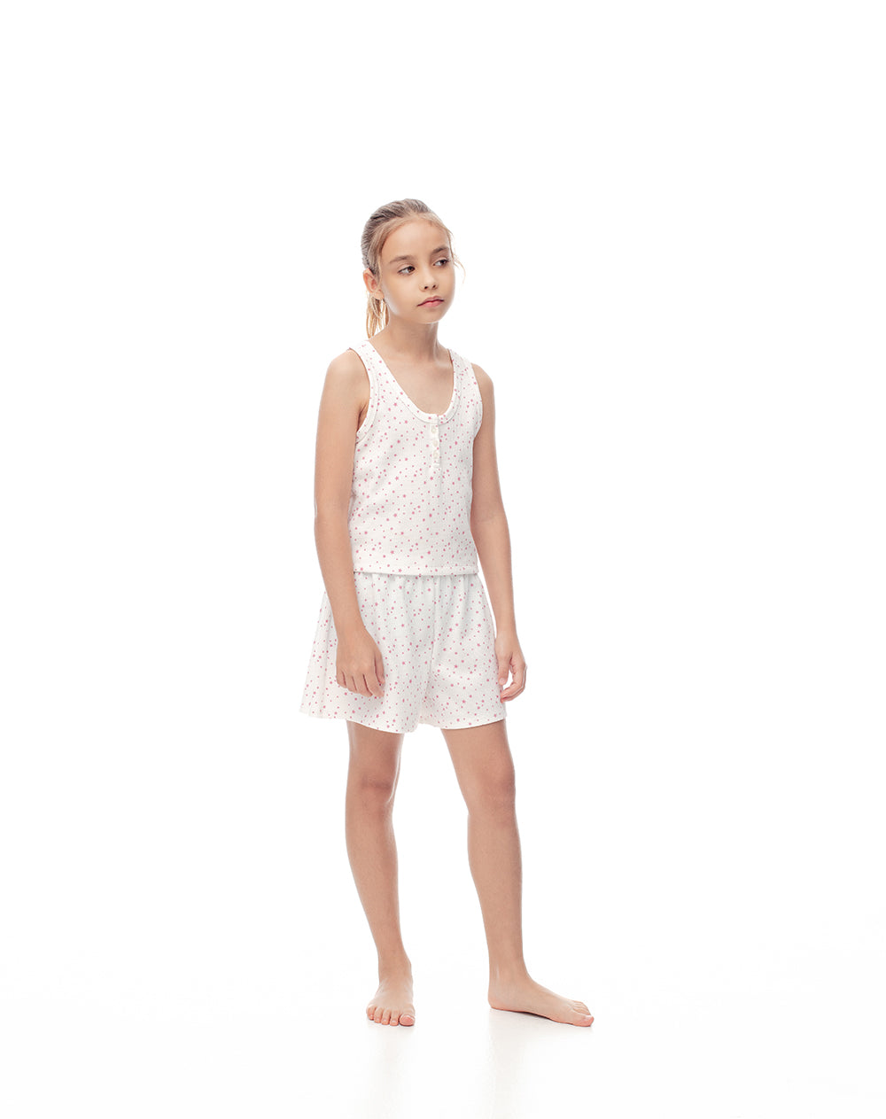 Pijama regular fit manga corta blanca estampada