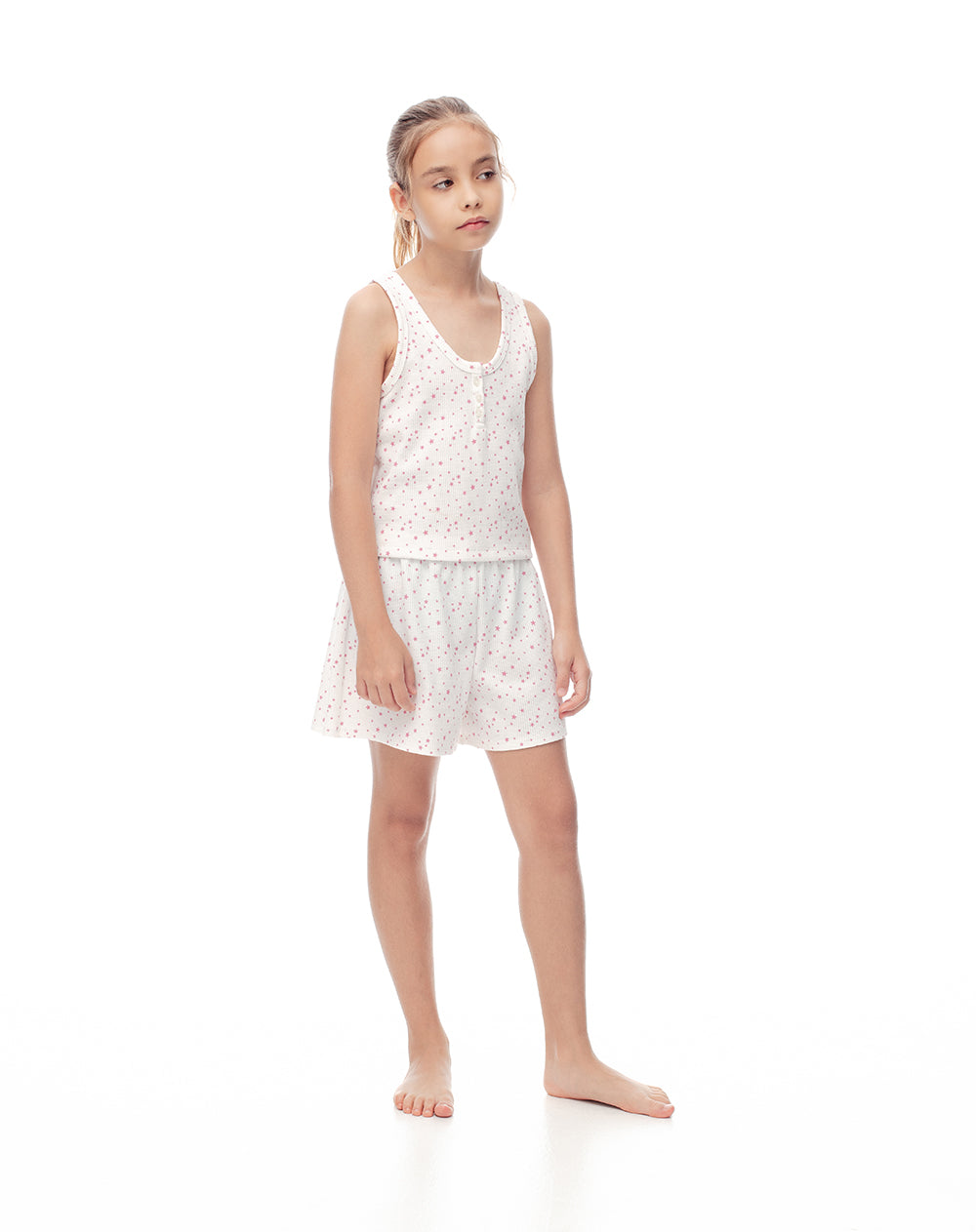 Pijama regular fit manga corta blanca estampada