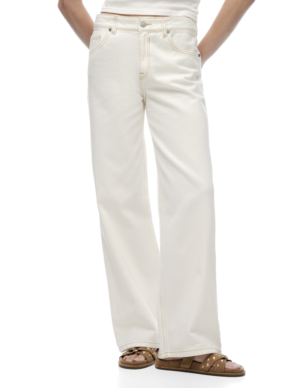 Jean straight tiro medio crudo mujer
