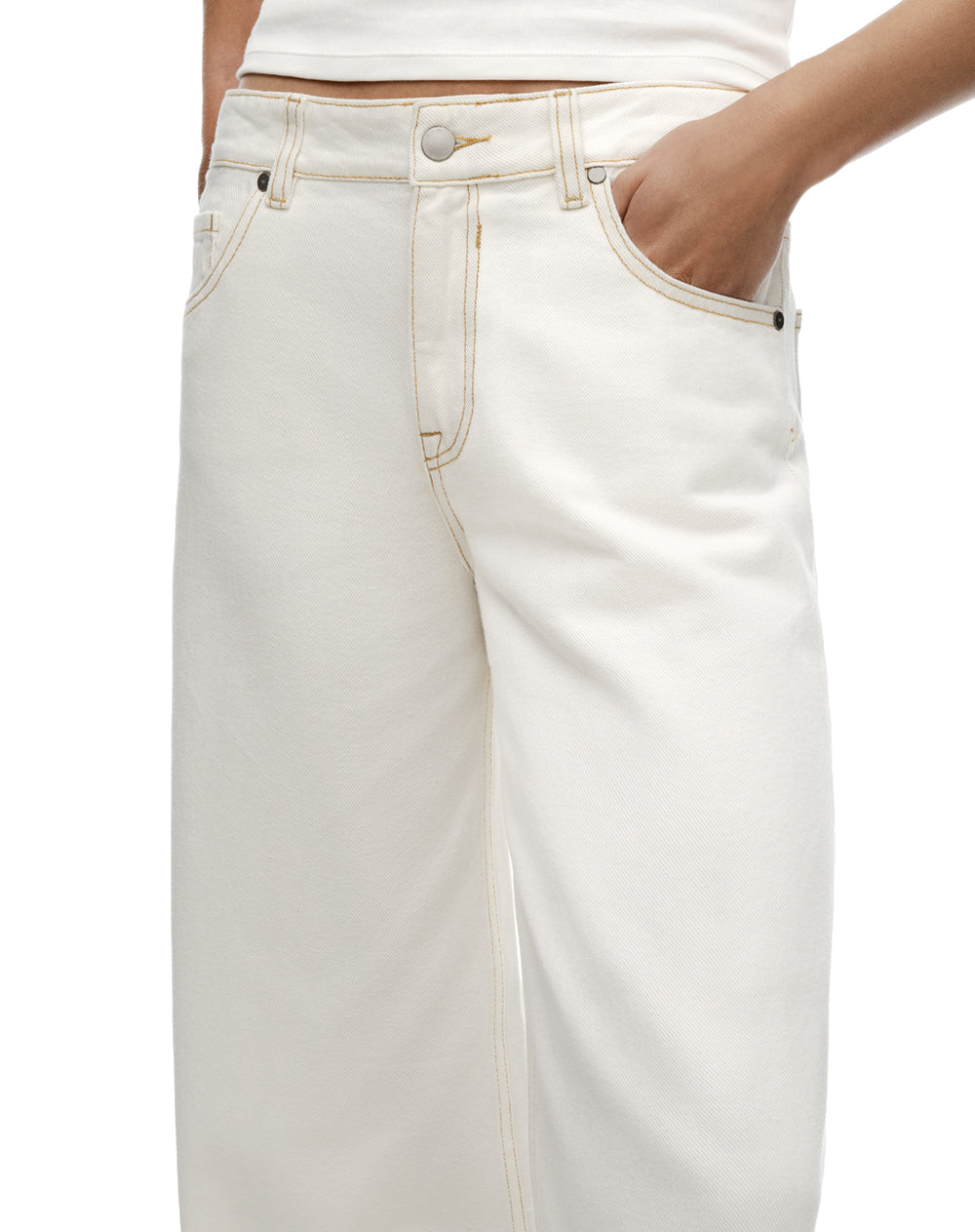Jean straight tiro medio crudo mujer