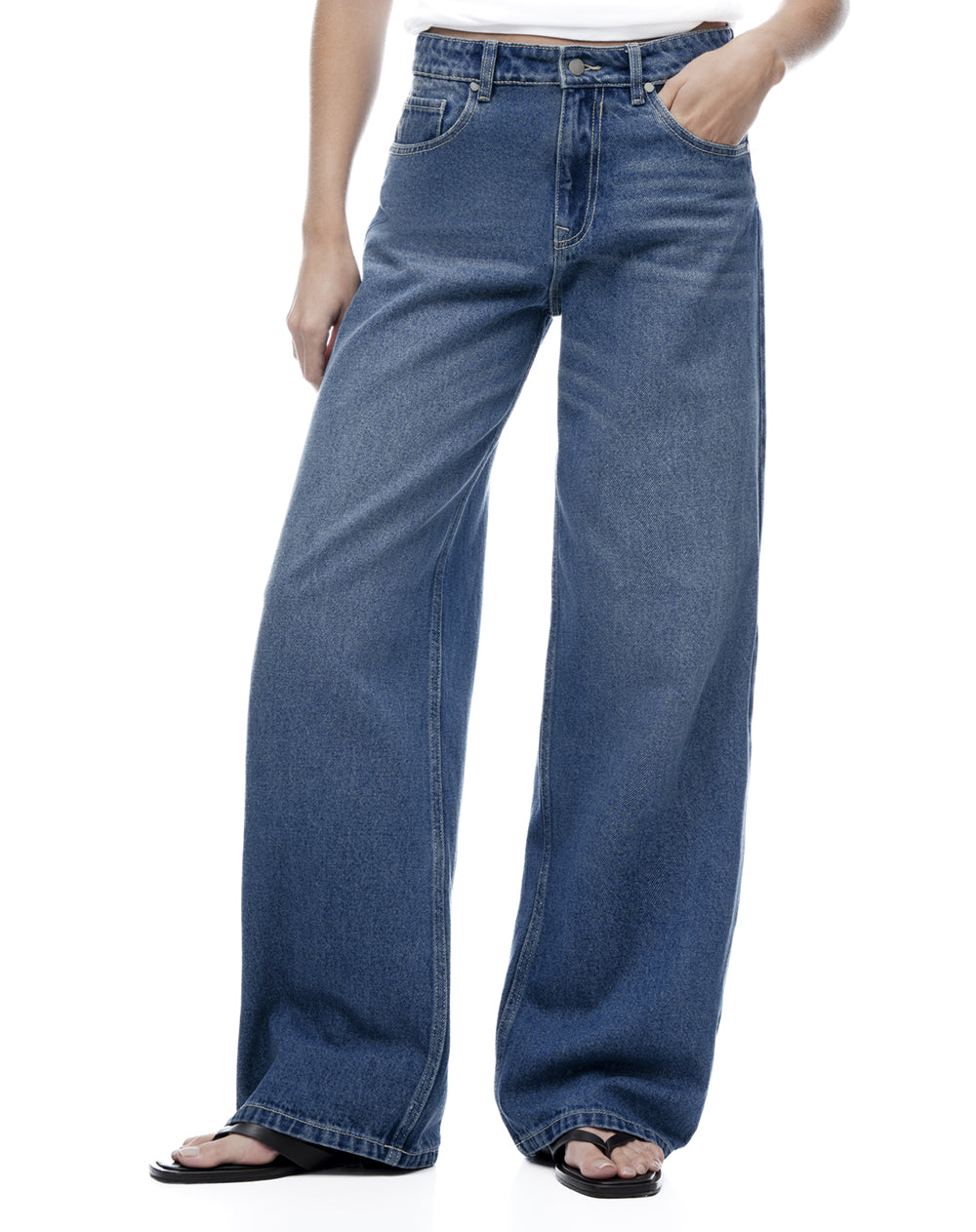 Jean straight tiro medio indigo mujer