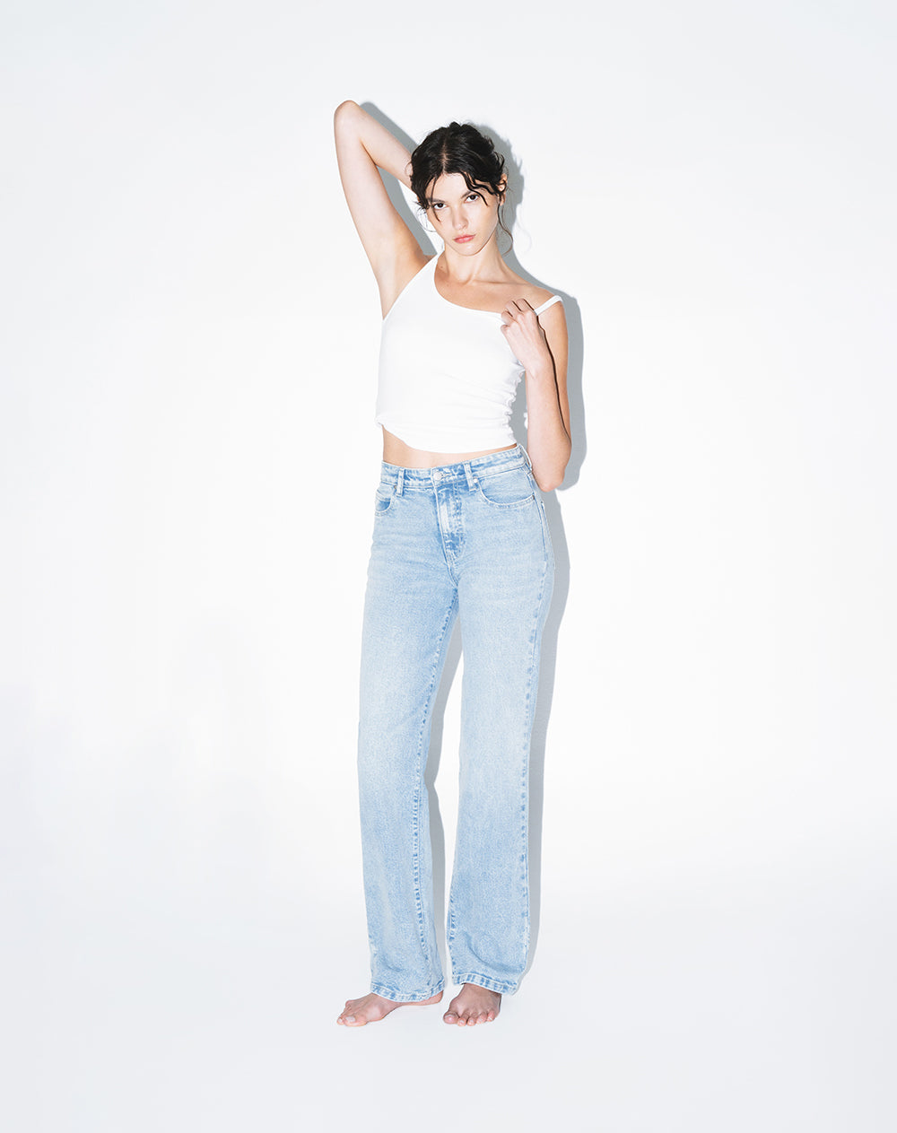 Jean recto tiro alto índigo medio mujer