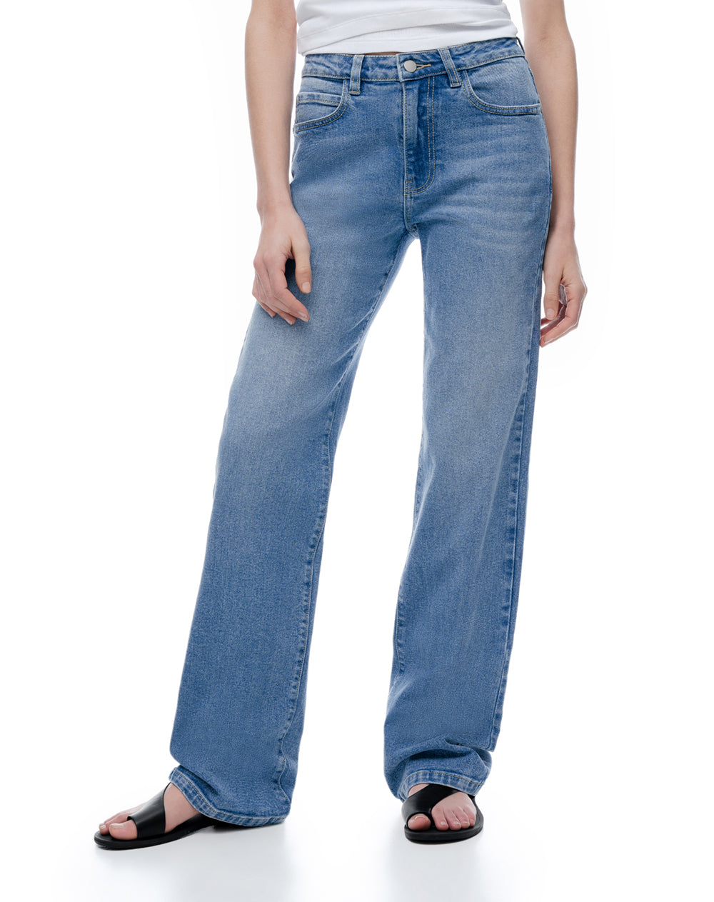Jean regular tiro alto índigo medio mujer