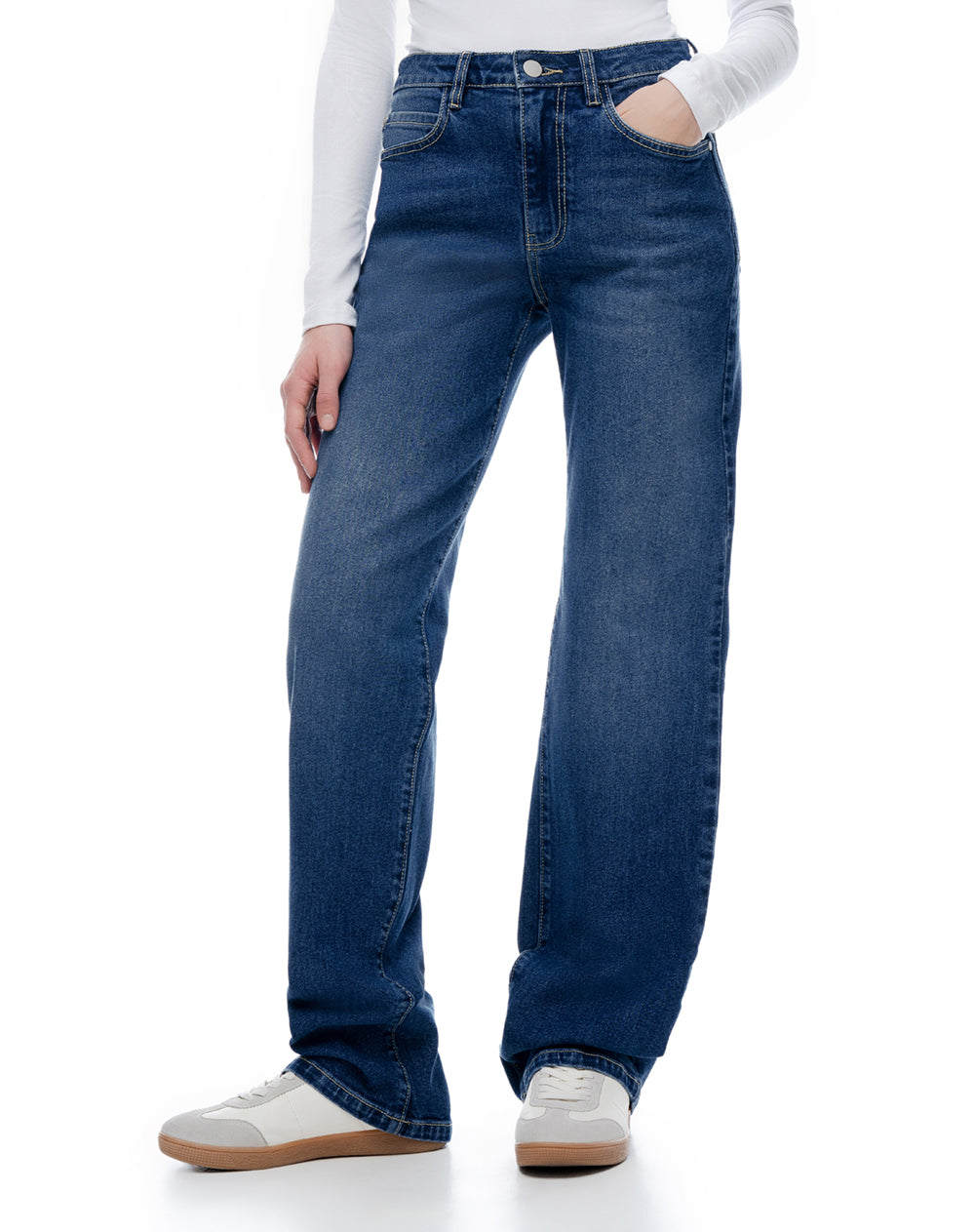 Jean regular tiro alto índigo oscuro mujer