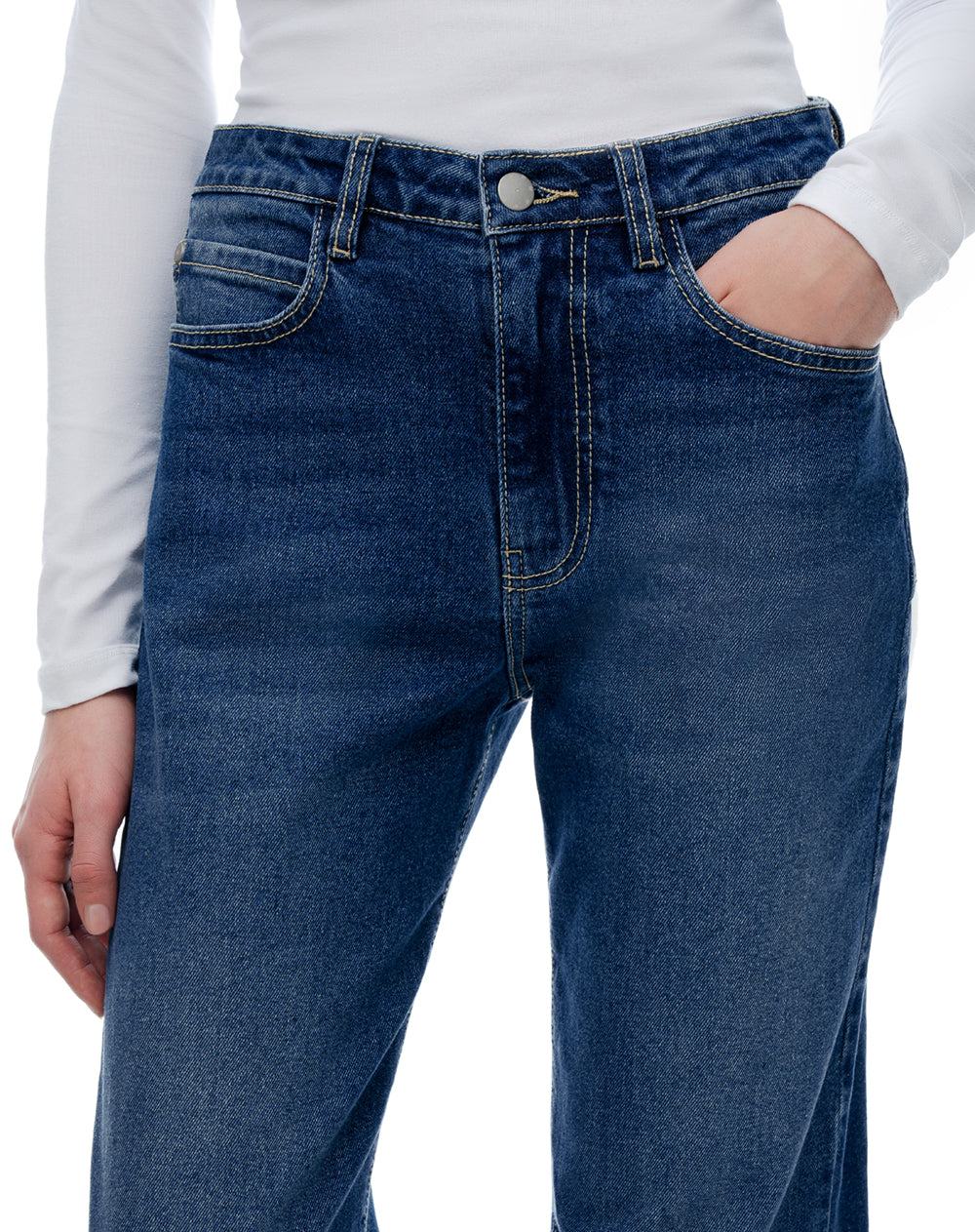 Jean regular tiro alto índigo oscuro mujer