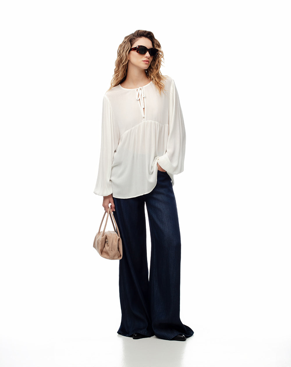 Camisa oversized manga larga blanca mujer