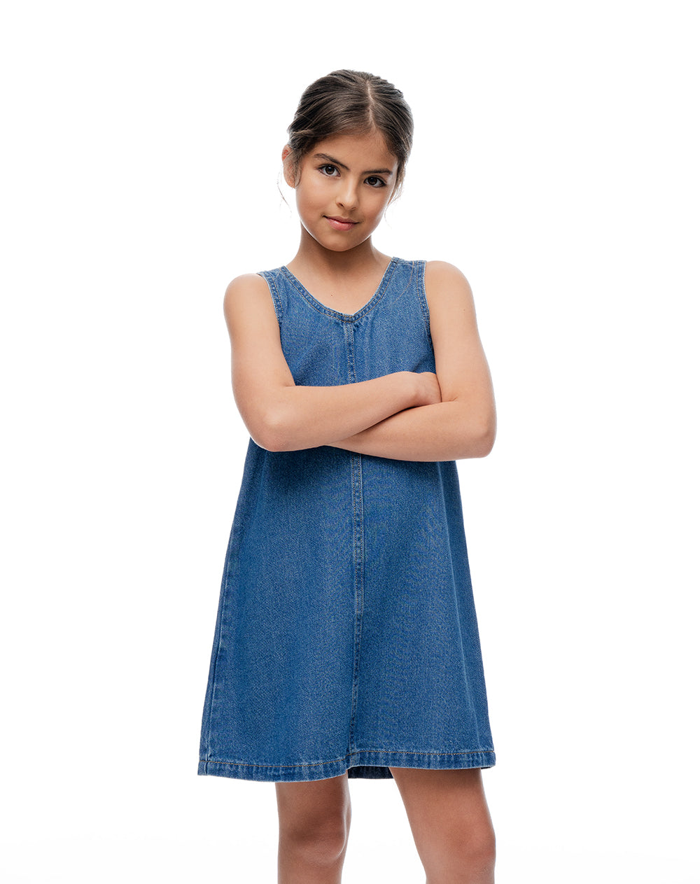 Vestido recto corto índigo medio niña