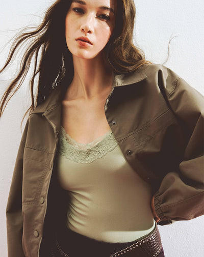 Chaqueta regular drill verde mujer