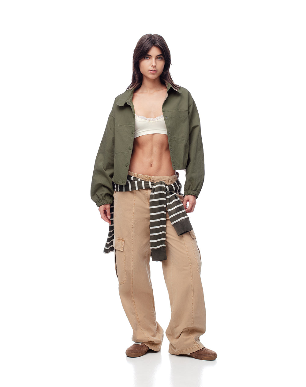 Chaqueta regular drill verde mujer