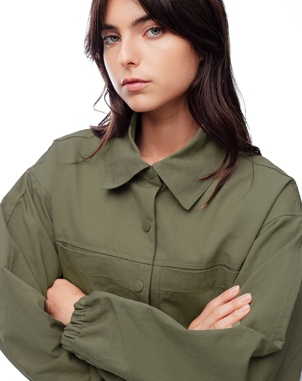 Chaqueta regular drill verde mujer