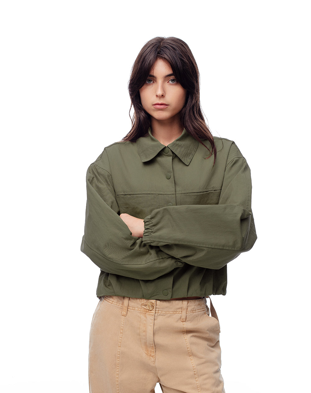 Chaqueta regular drill verde mujer