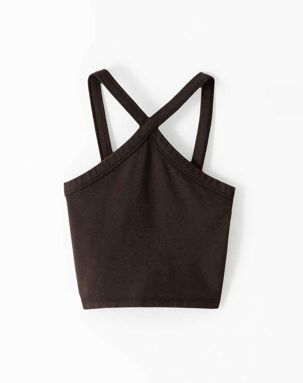 Crop top slim rib algodón chocolate mujer