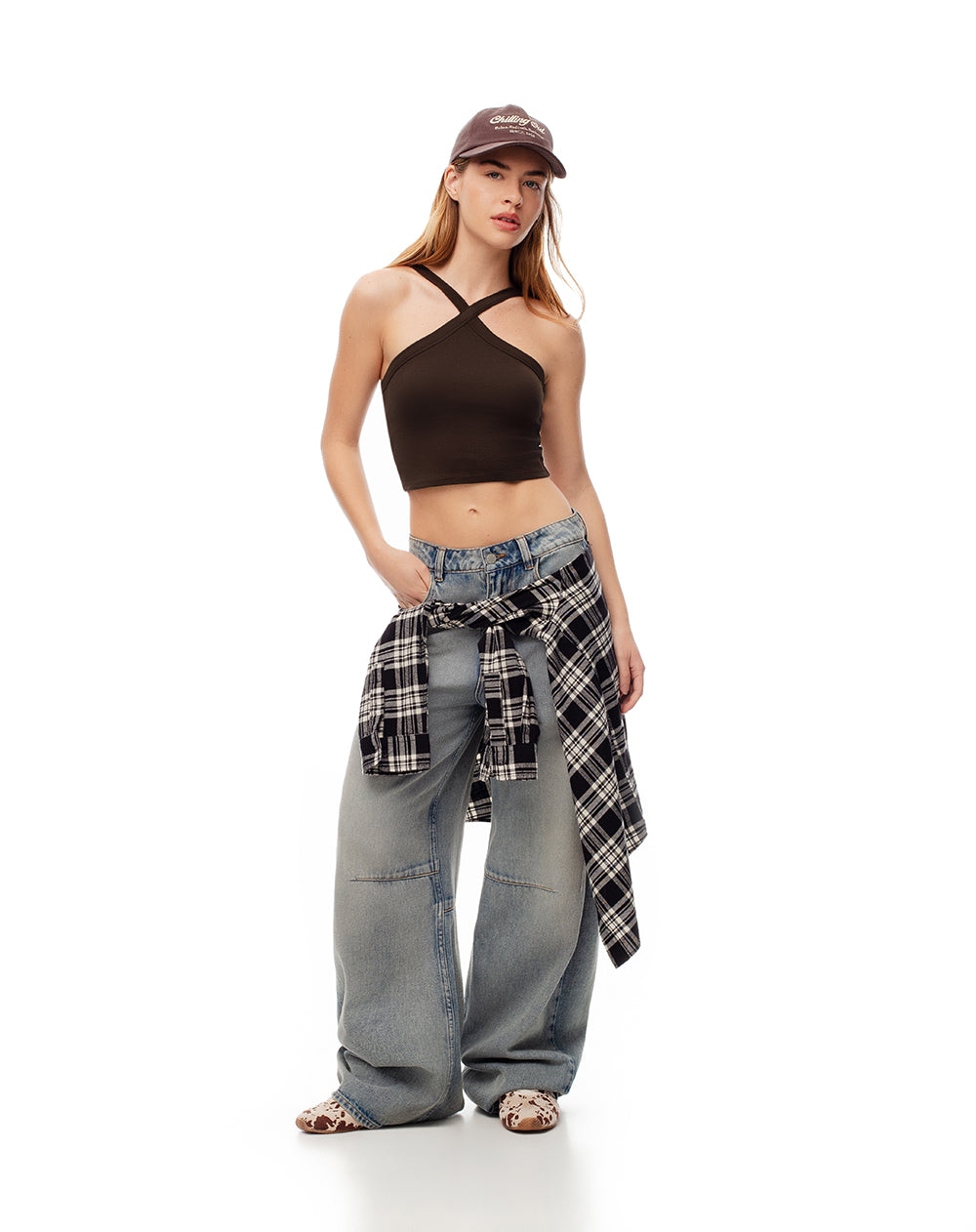 Crop top slim rib algodón chocolate mujer