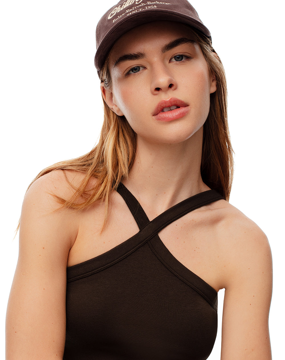 Crop top slim rib algodón chocolate mujer