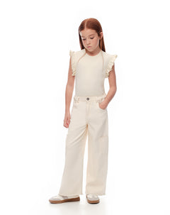 Pantalón loose fit tiro medio en drill crema