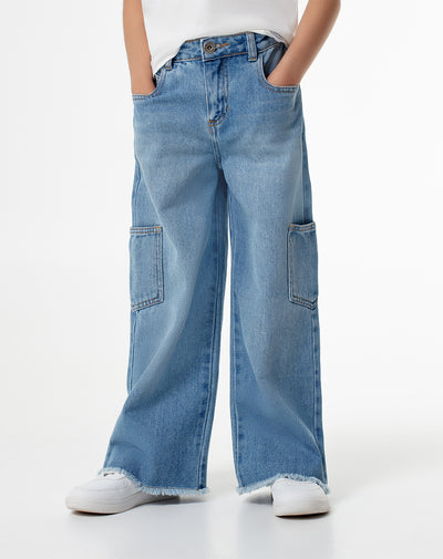 Pantalón loose fit tiro medio en drill indigo